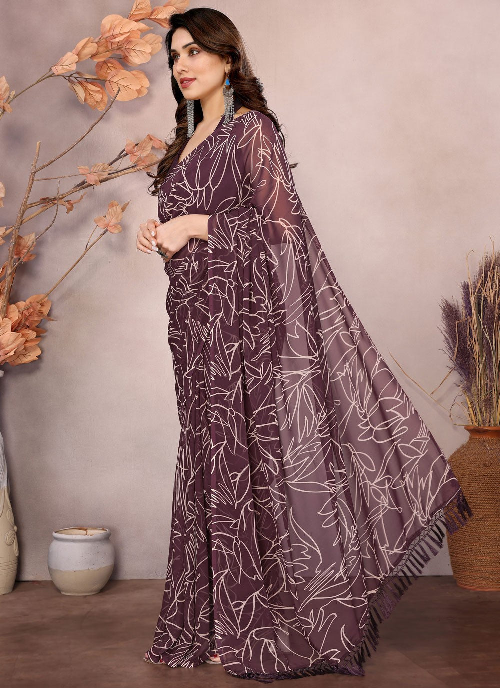 Printed Georgette Purple Saree S14184