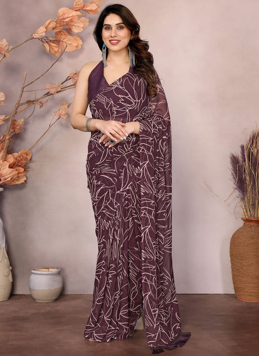 Printed Georgette Purple Saree S13948