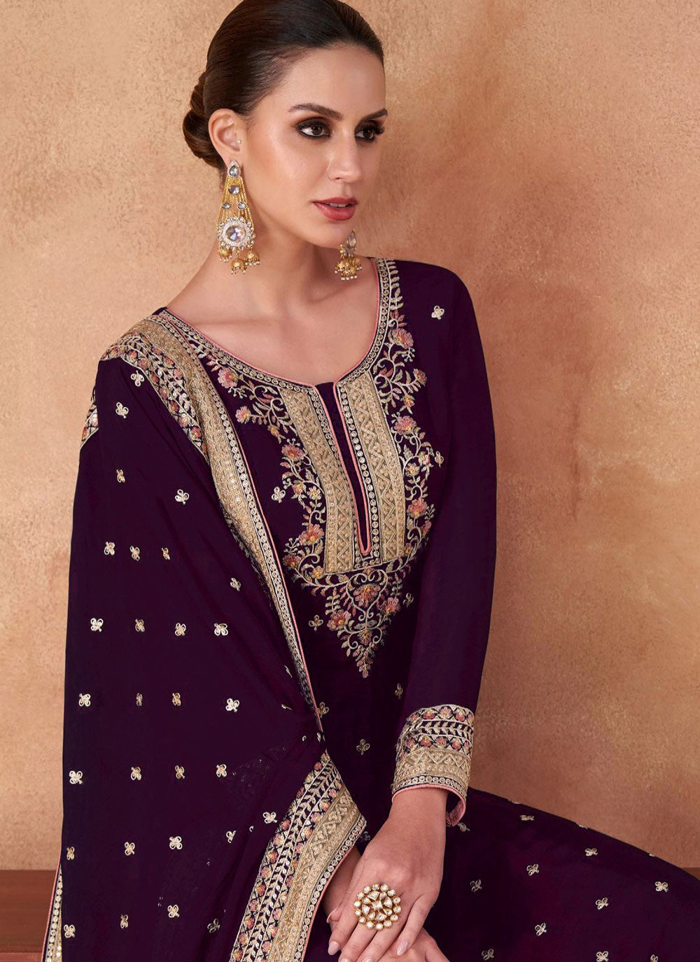 Embroidered Georgette Sharara - T4850