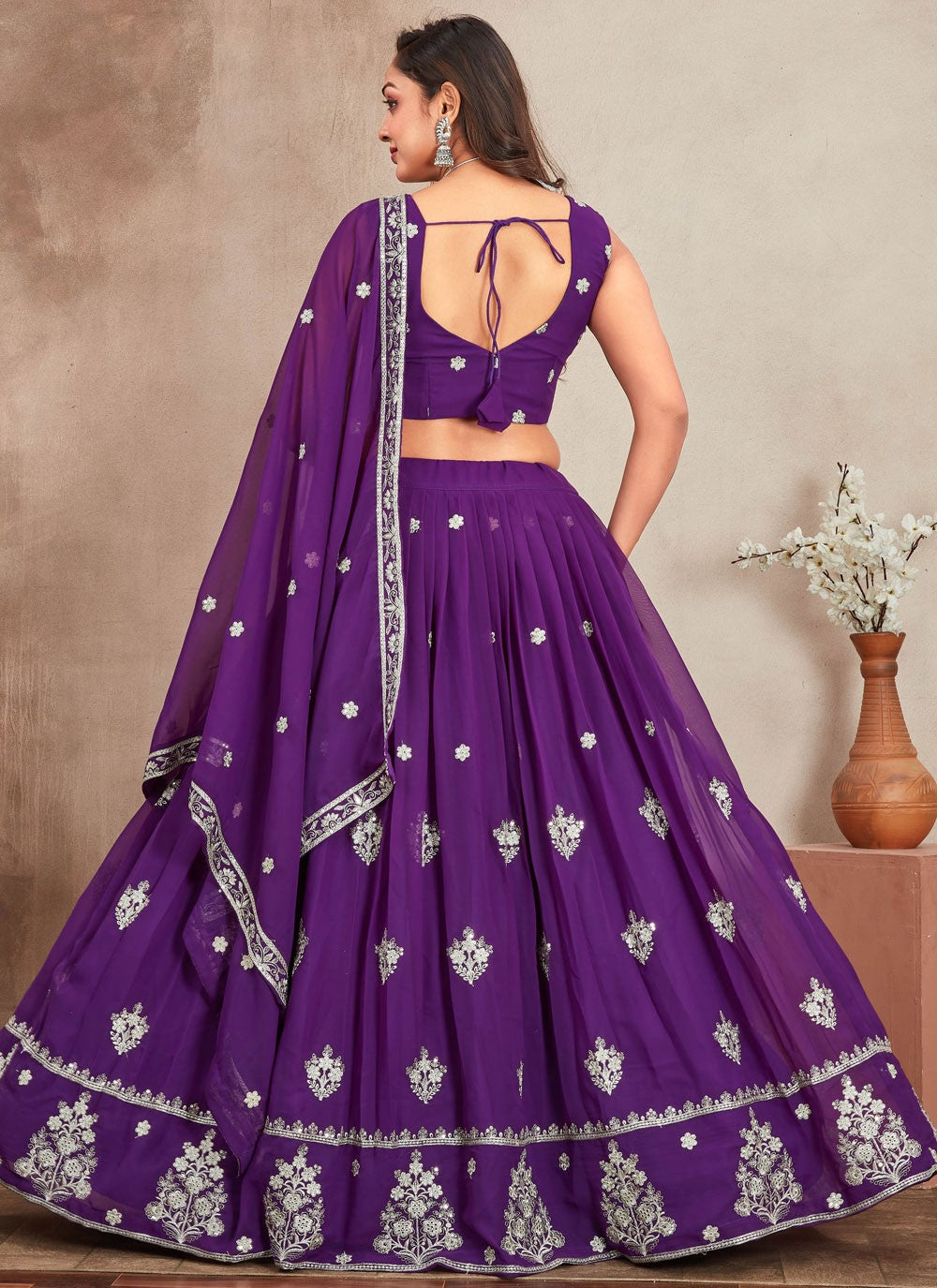 Embroidered Georgette Purple Lehenga - L3285