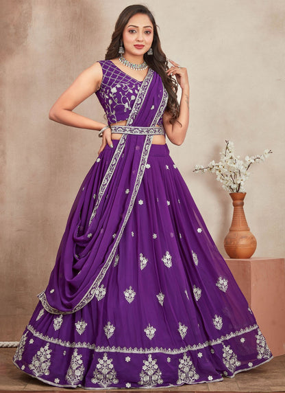 Embroidered Georgette Purple Lehenga - L3285