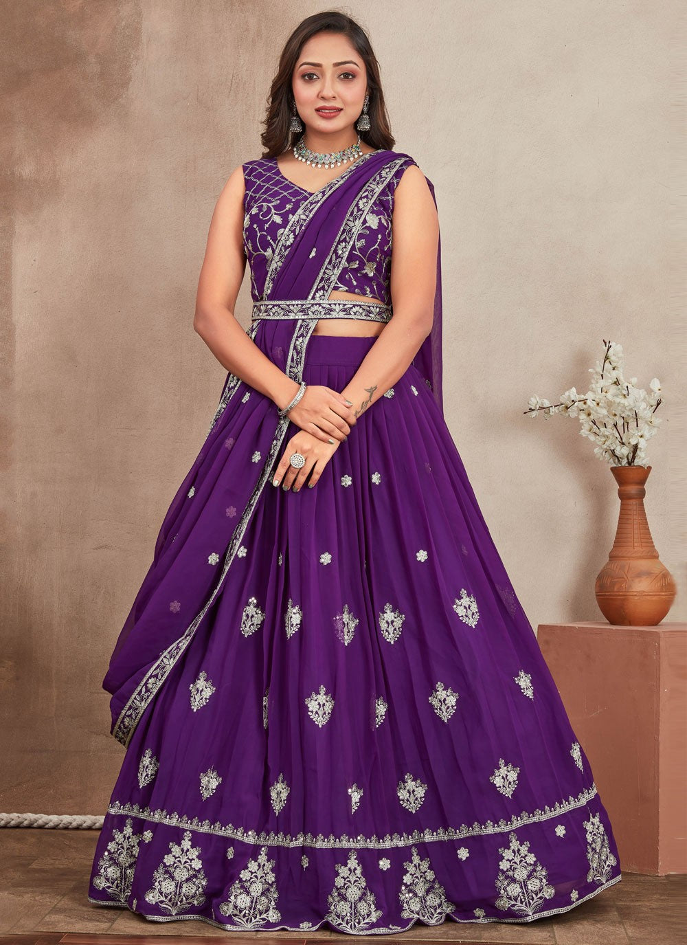 Embroidered Georgette Purple Lehenga - L3285
