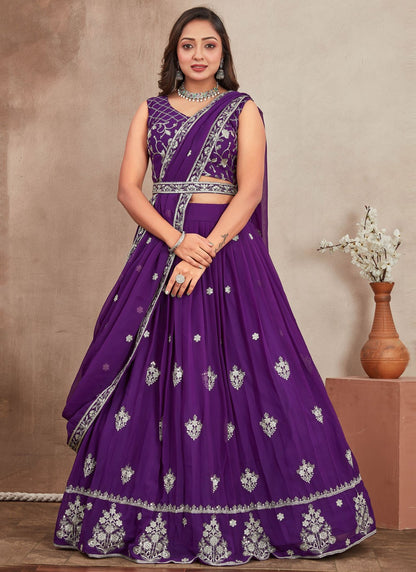 Embroidered Georgette Purple Lehenga - L3285