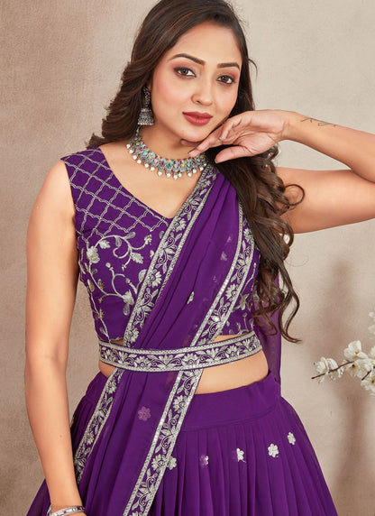 Embroidered Georgette Purple Lehenga - L3285