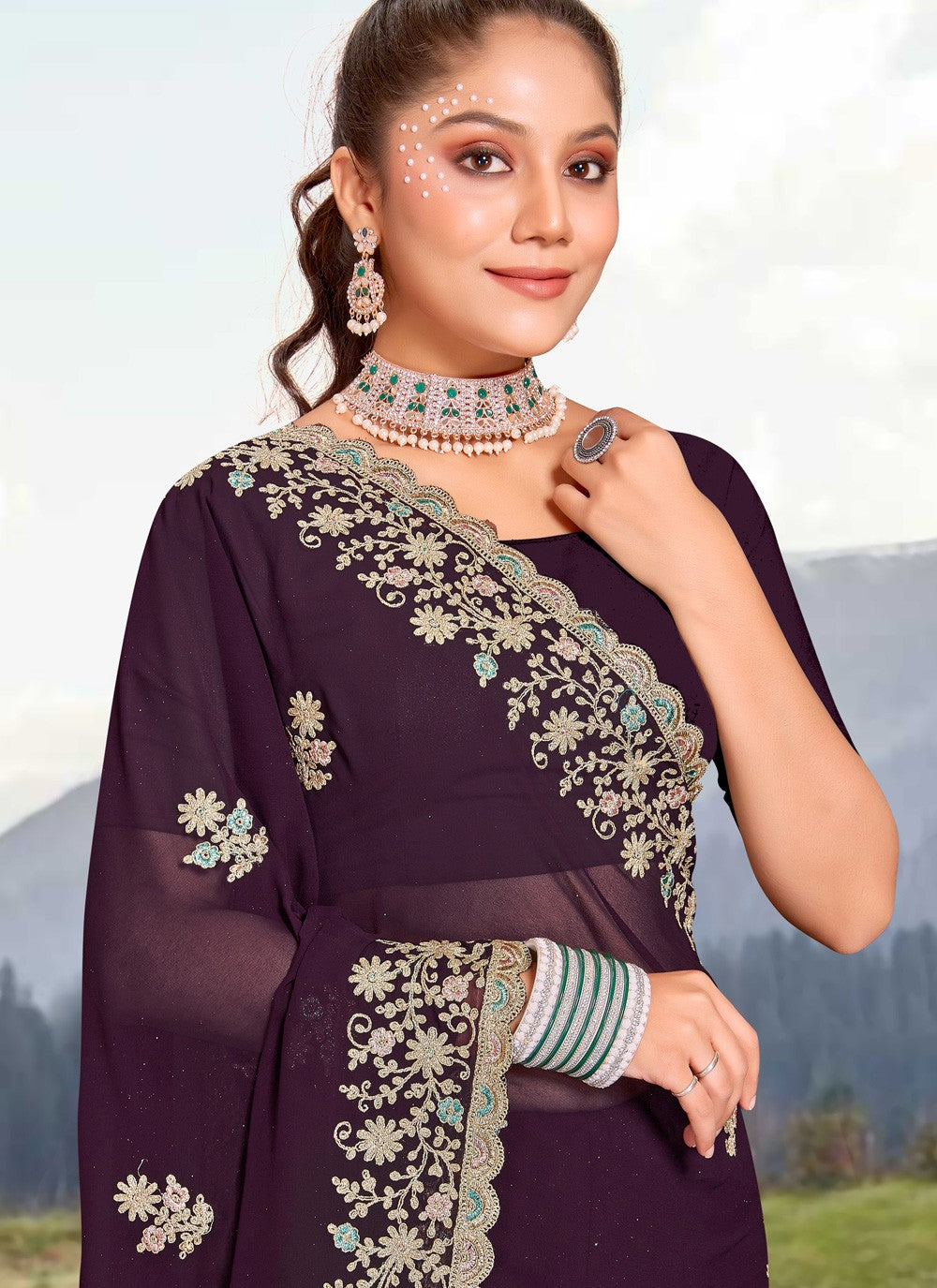 Classic Embroidered Georgette Saree - S3966