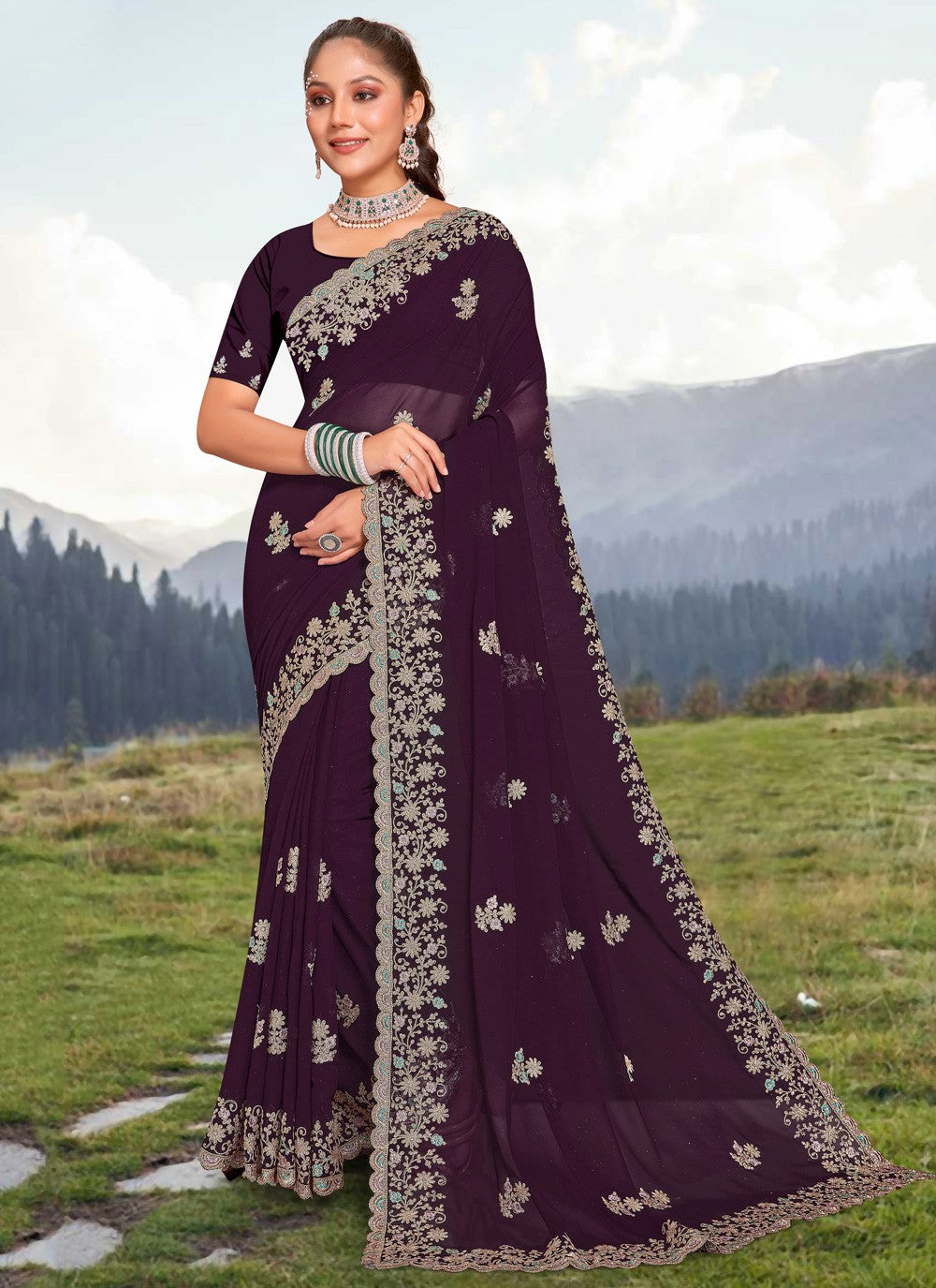 Classic Embroidered Georgette Saree - S3966