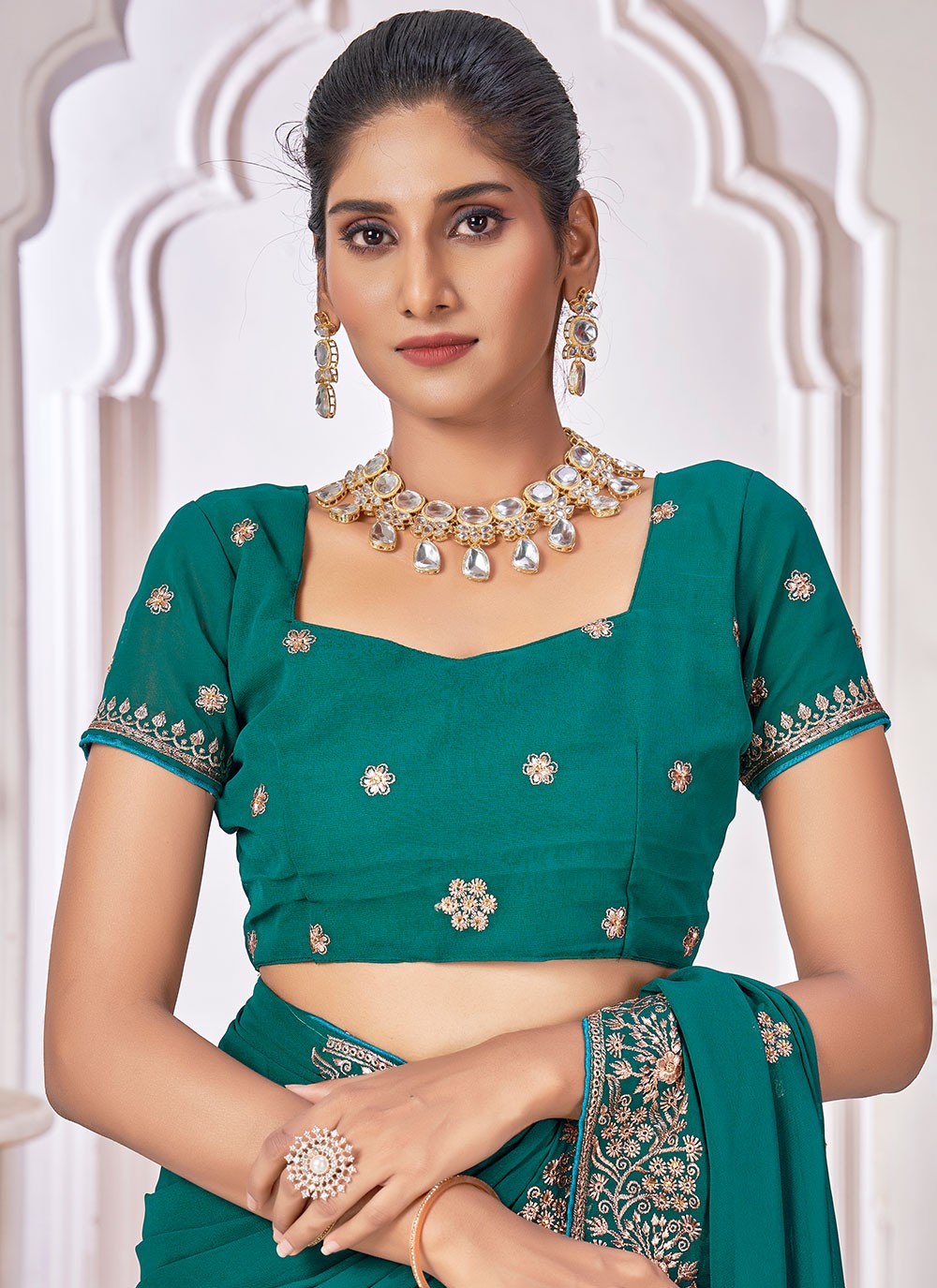 Classic Embroidered Georgette Saree - S7301
