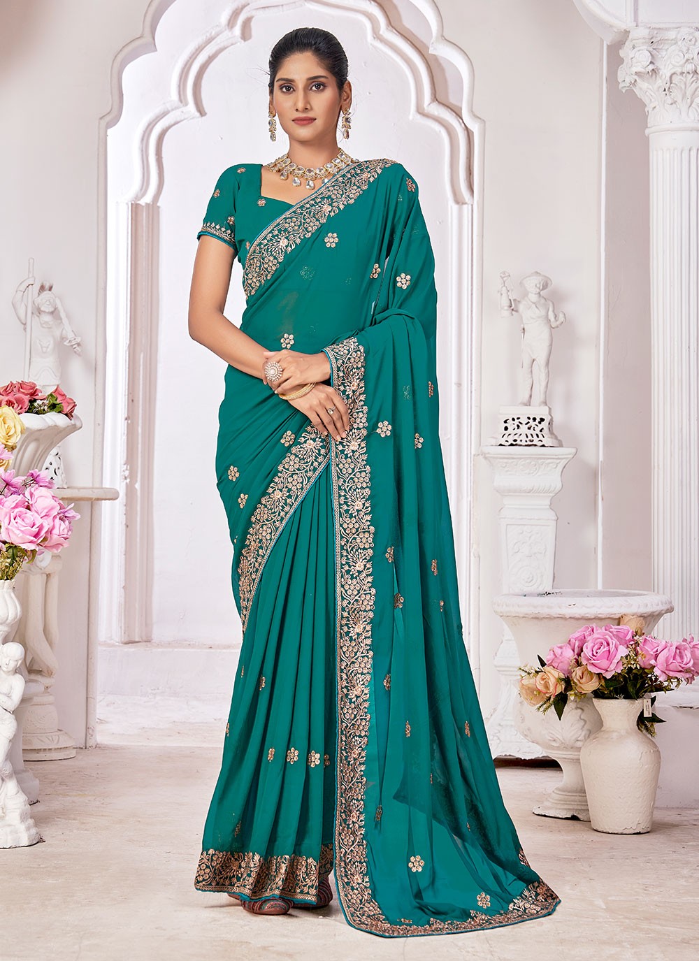 Classic Embroidered Georgette Saree - S7301