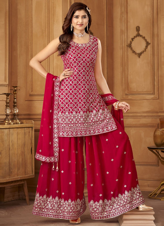 Salwar Suit Embroidered Hot Pink Georgette T5594
