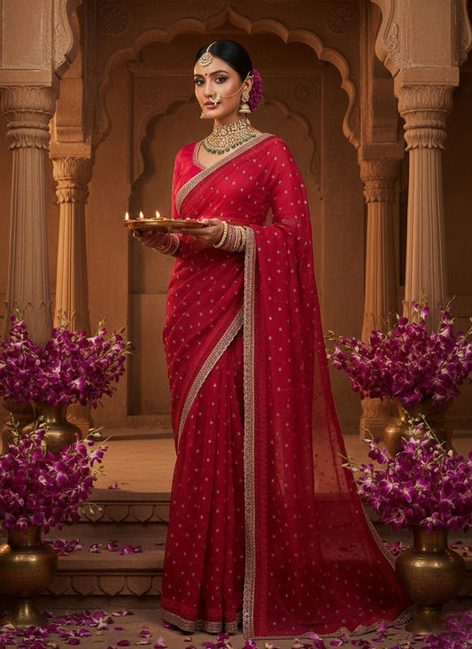 Red Georgette Traditional Saree Embroidered S20038