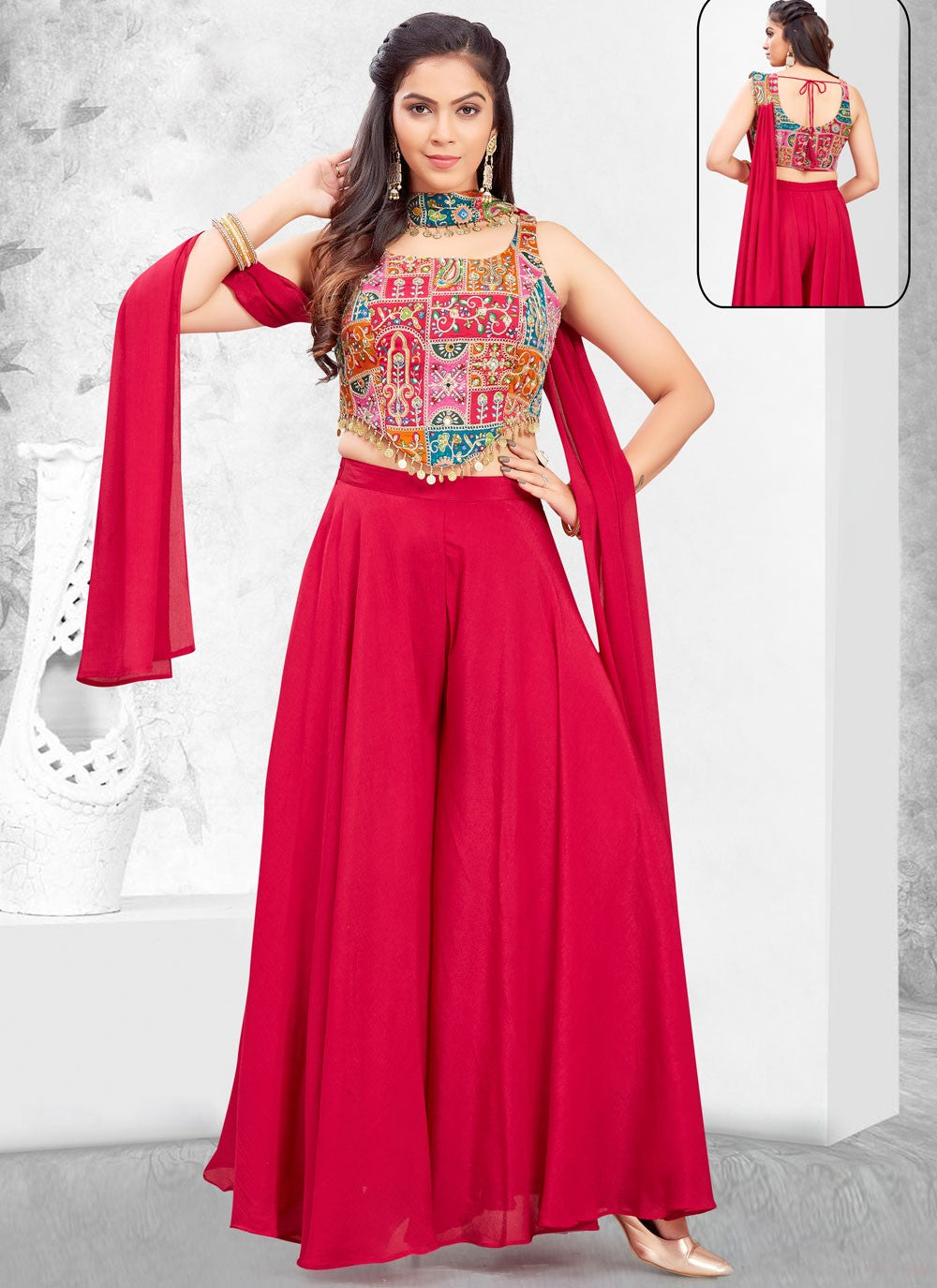 Salwar Suit Embroidered Red Georgette T5683