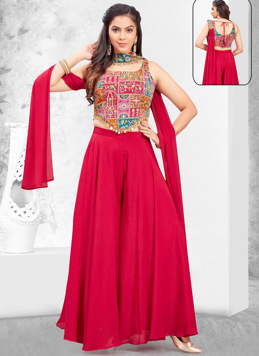Salwar Suit Embroidered Red Georgette T5683