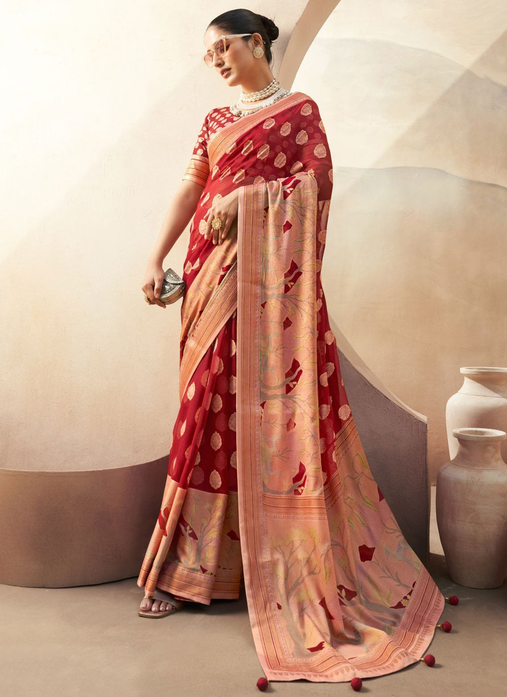 Weaving Zari Georgette Saree - S12169