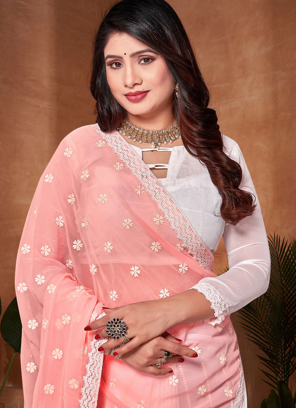 Classic Embroidered Georgette Saree - S9142