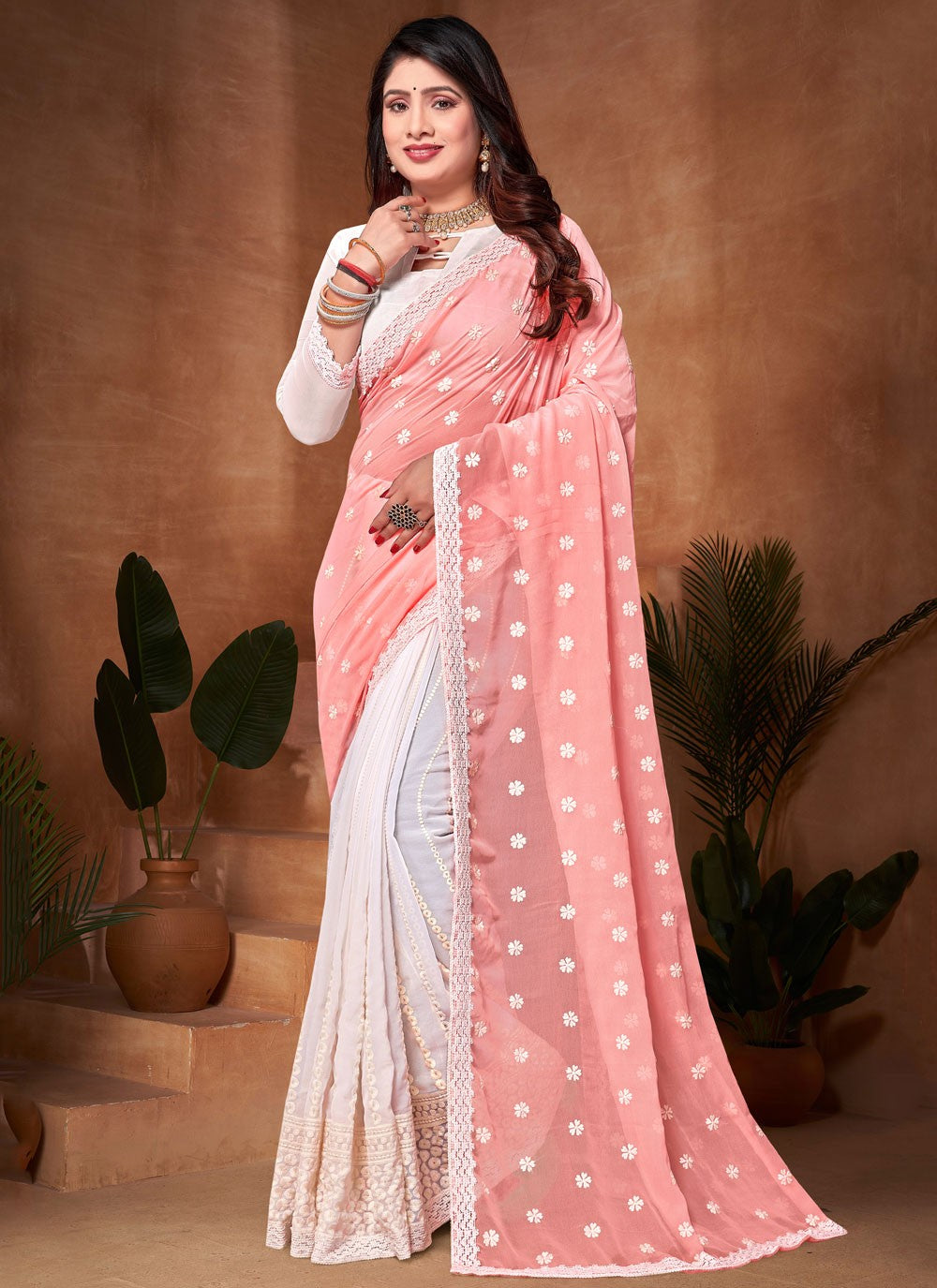 Classic Embroidered Georgette Saree - S9142