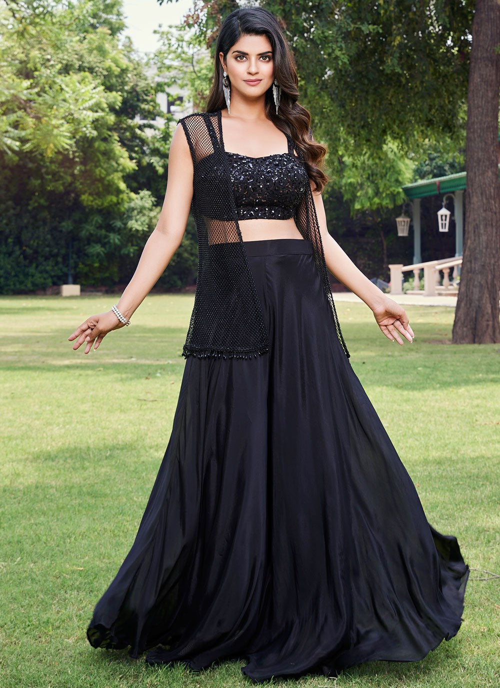 Salwar Suit Embroidered Black Georgette T5066