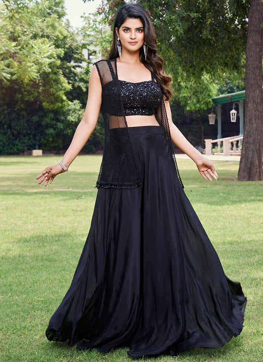 Salwar Suit Embroidered Black Georgette T5066