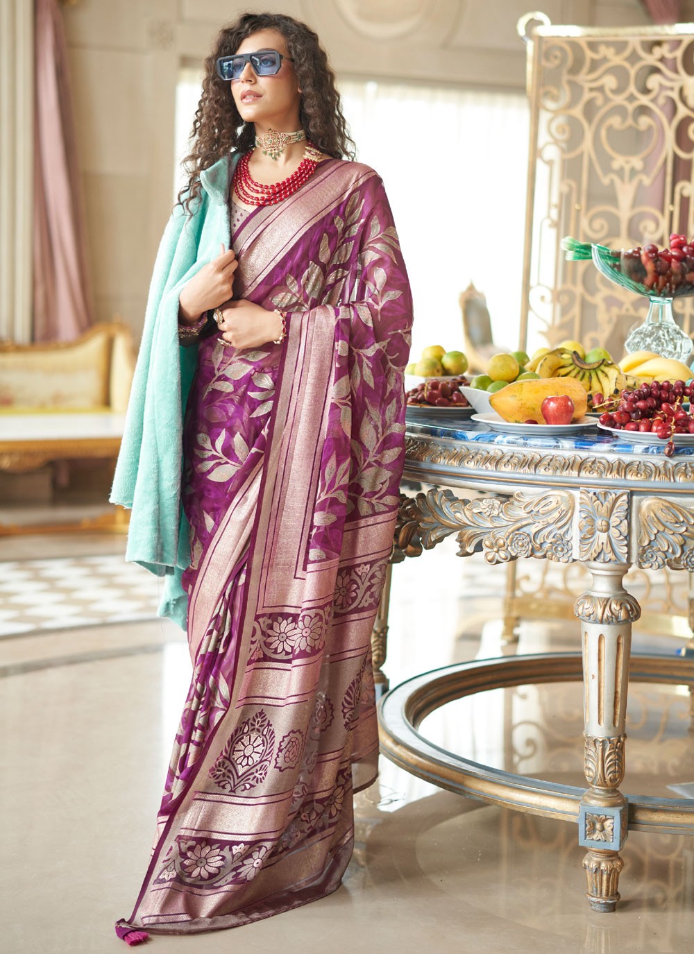 Purple Georgette Saree Fancy Work S20290