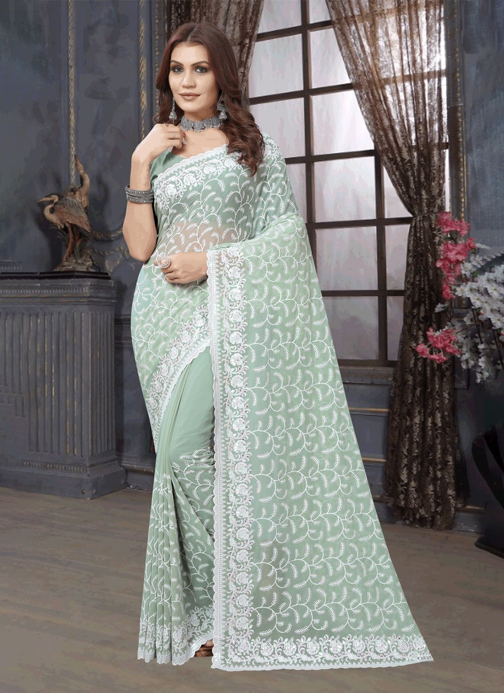 Classic Embroidered Georgette Saree - S4231
