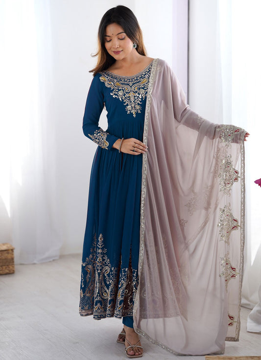 Anarkali Embroidered, Sequins Blue T7864