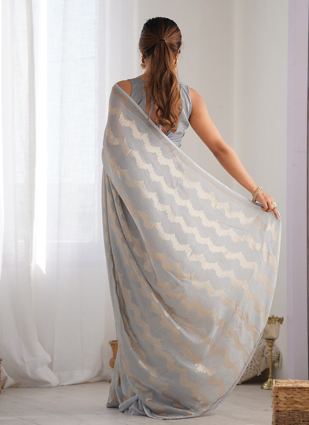 Classic Saree Embroidered Grey Georgette Saree S12399