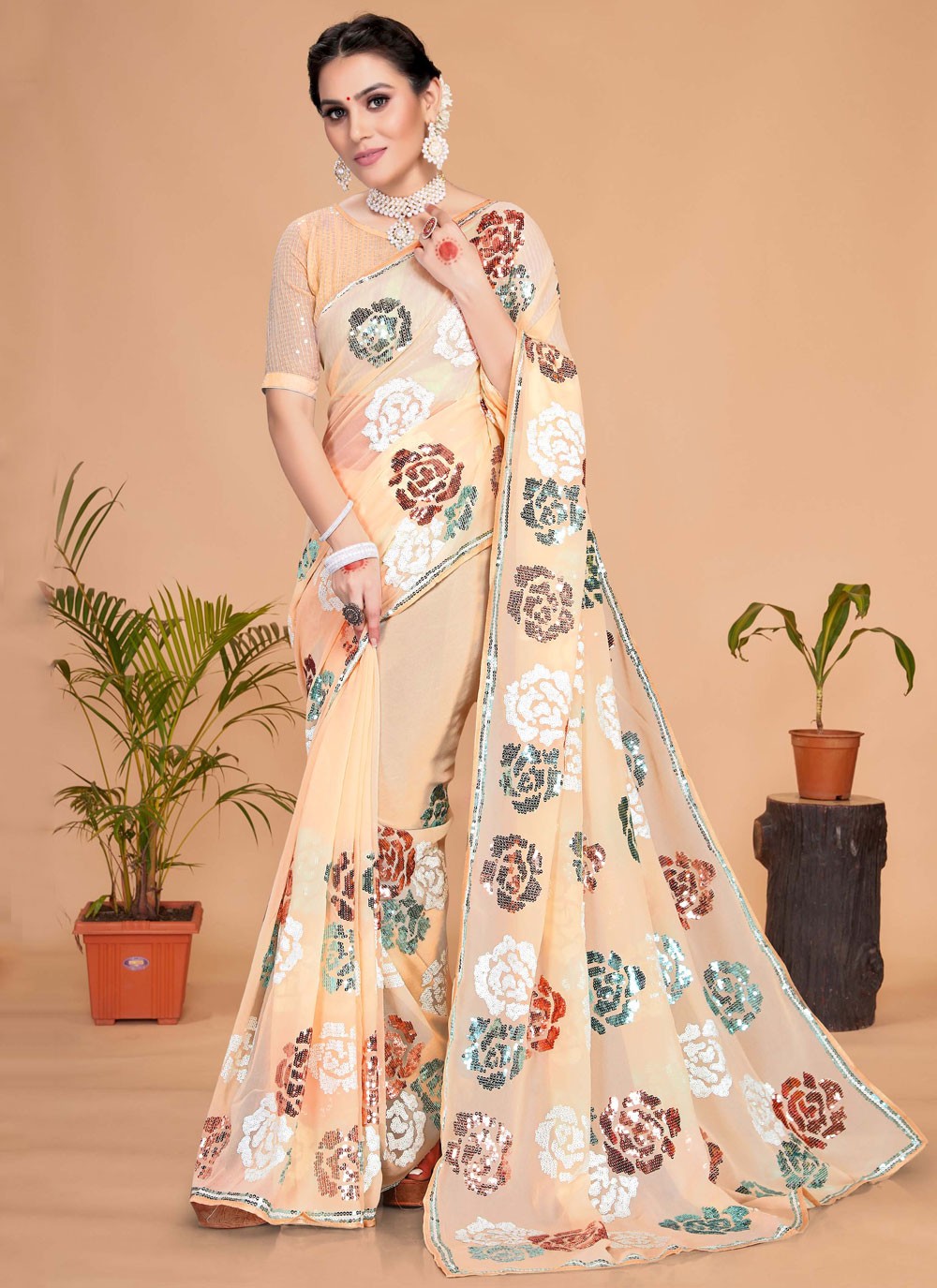 Classic Embroidered Georgette Saree - S7569