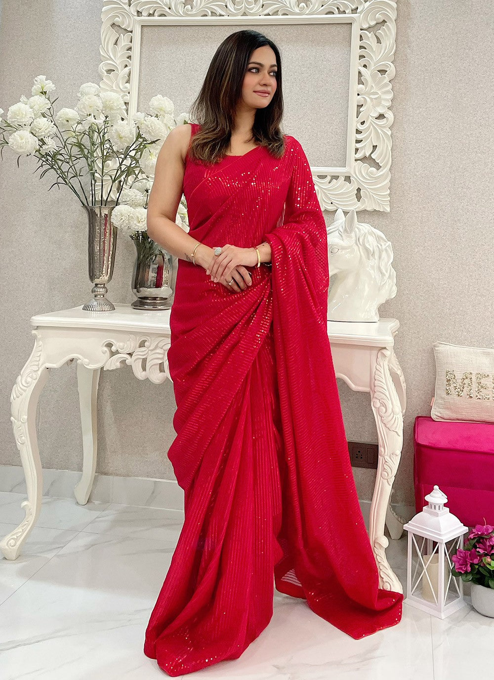 Traditional Embroidered Georgette Saree - S8214