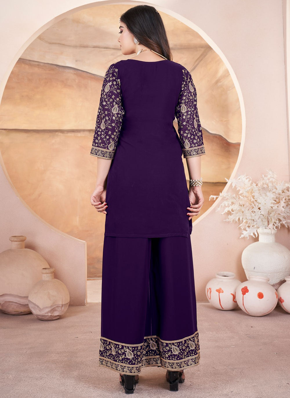 Salwar Suit Embroidered Purple Georgette T5625