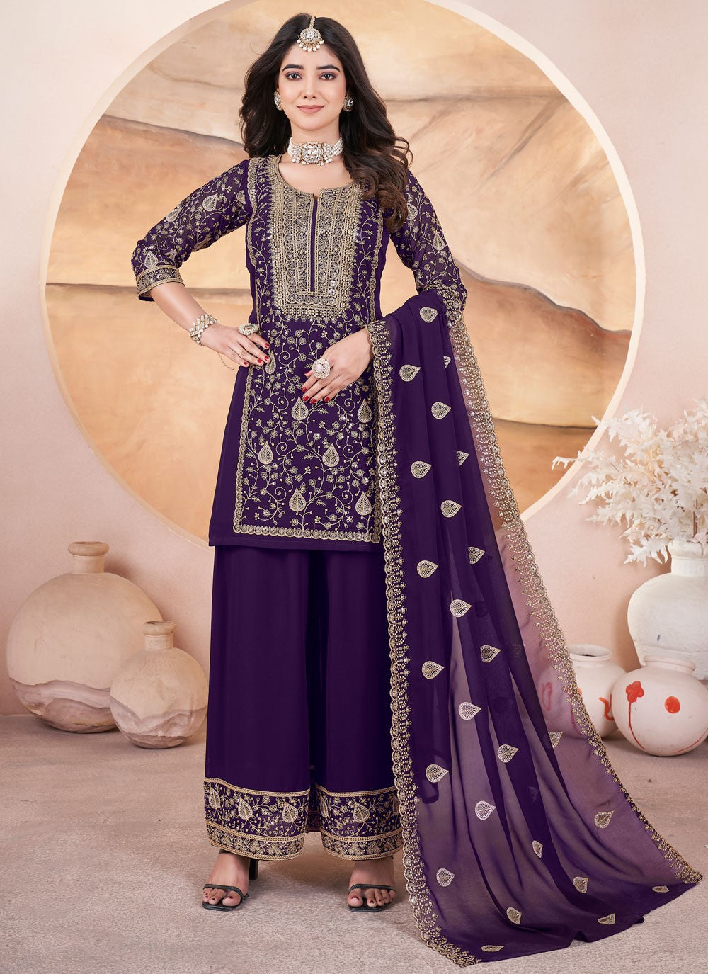 Salwar Suit Embroidered Purple Georgette T5625