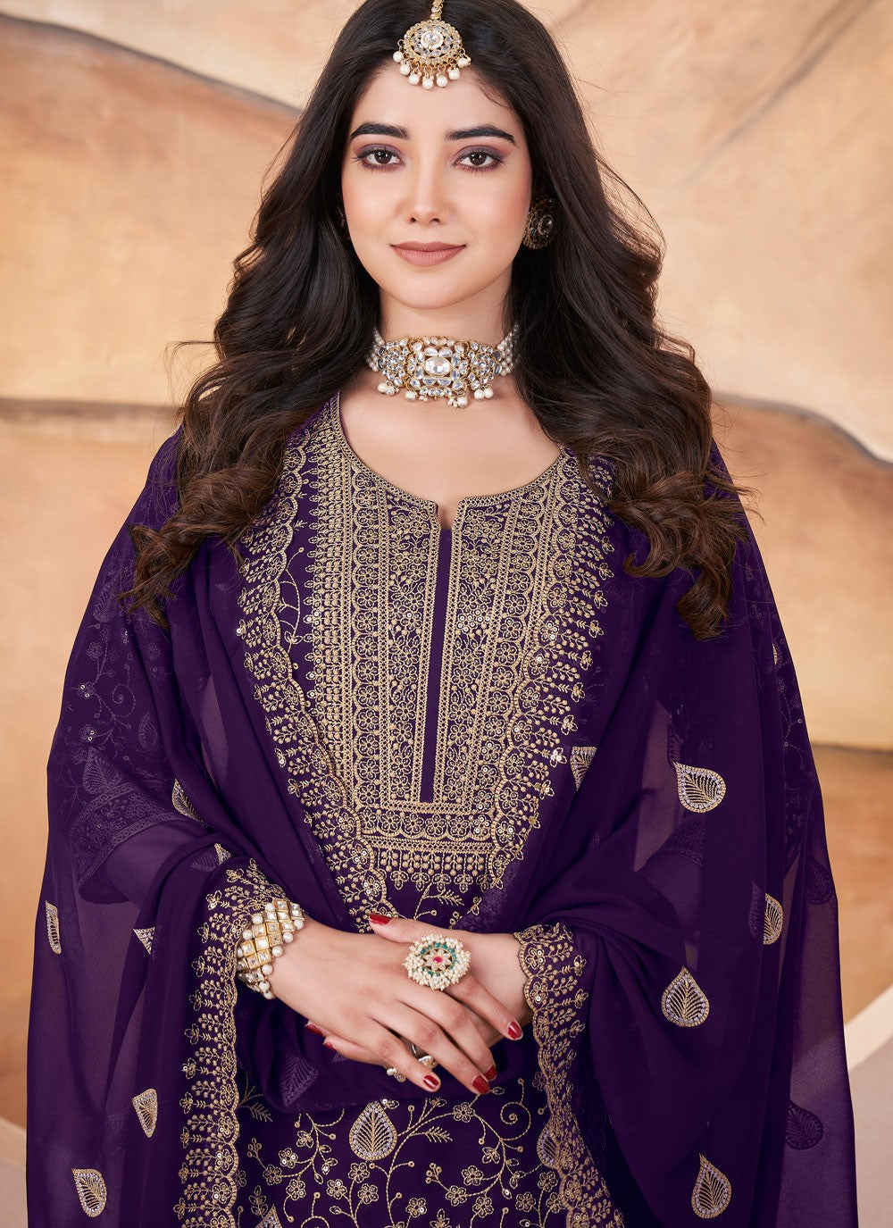 Salwar Suit Embroidered Purple Georgette T5625