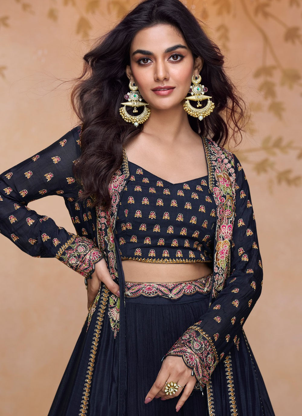 Anarkali Embroidered, Lace, Stones Navy Blue T8454