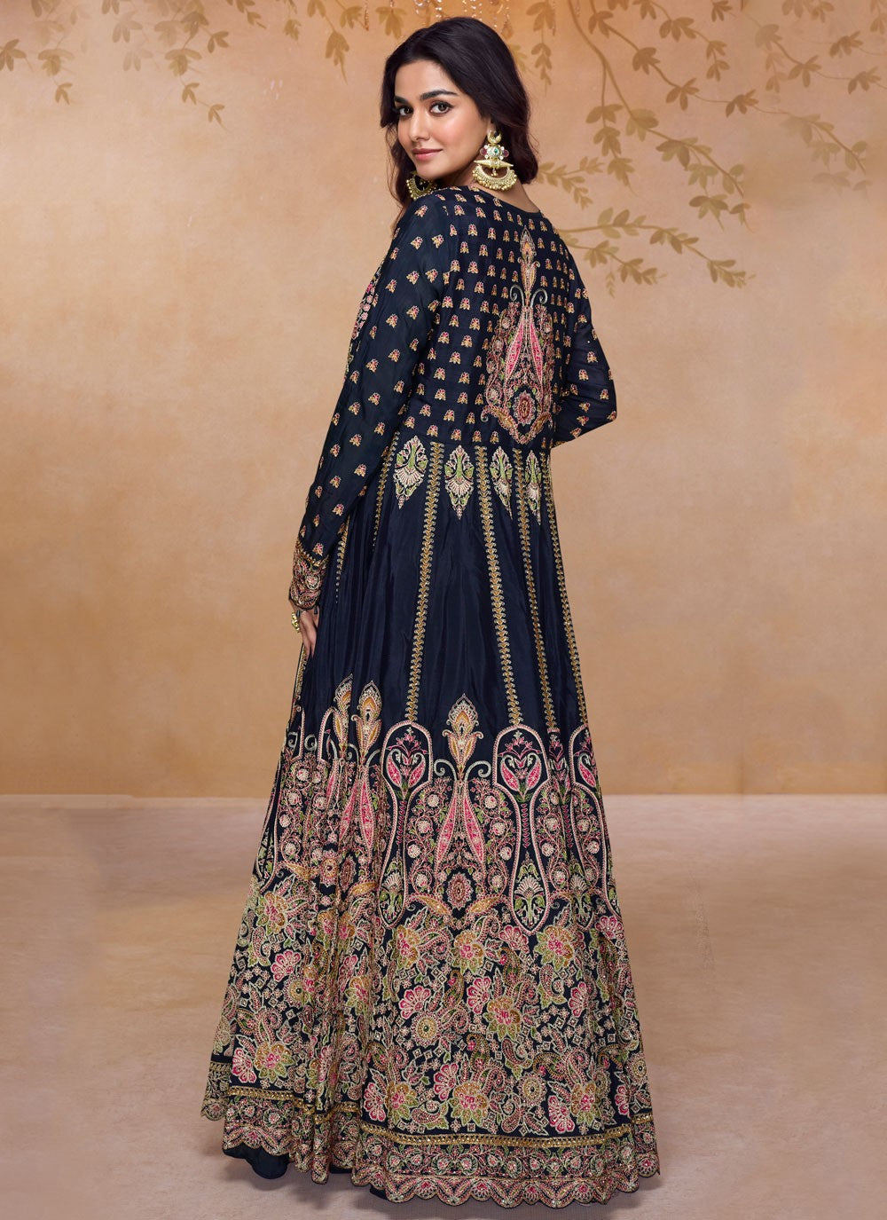Anarkali Embroidered, Lace, Stones Navy Blue T8454