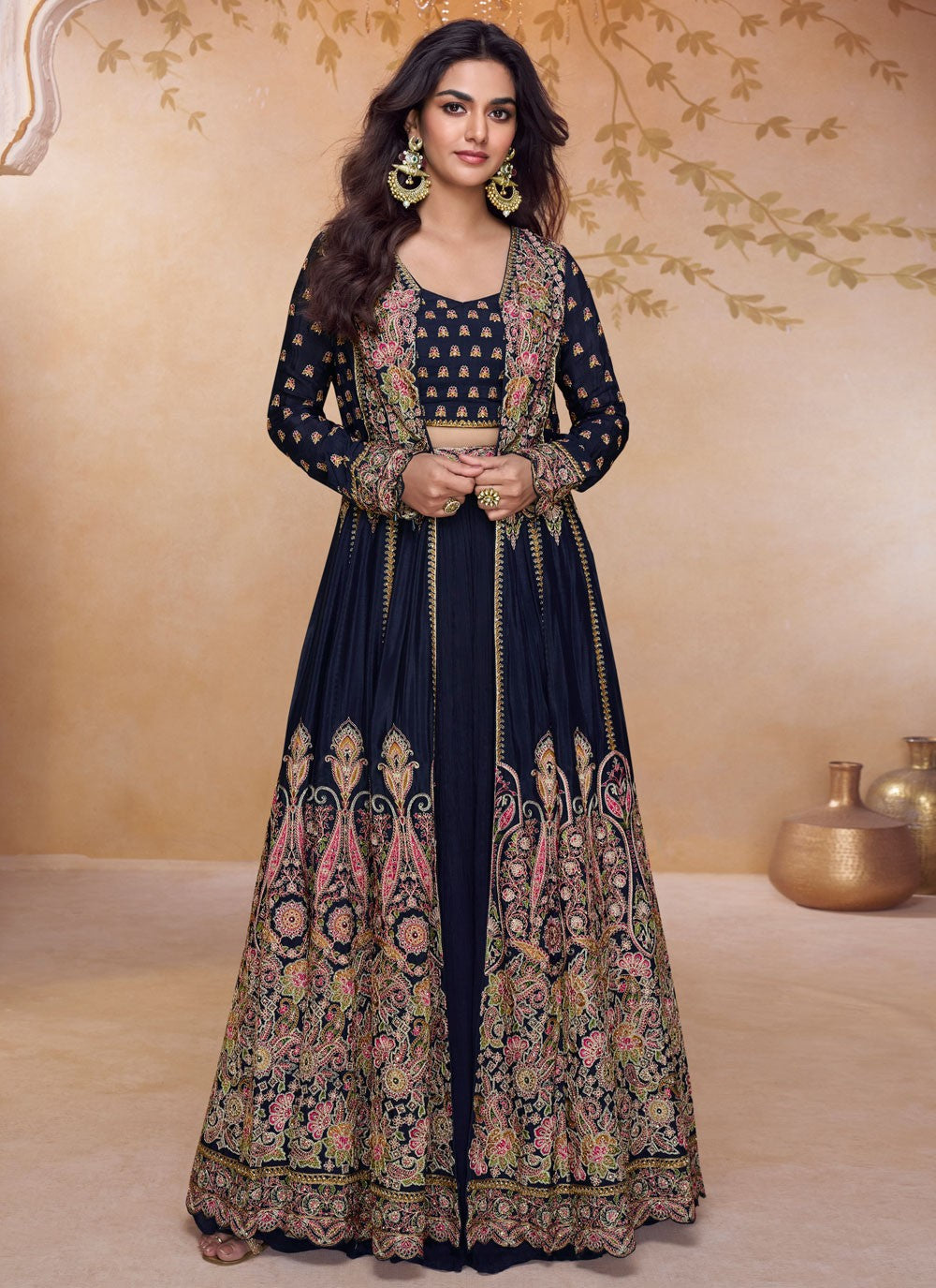 Anarkali Embroidered, Lace, Stones Navy Blue T8454