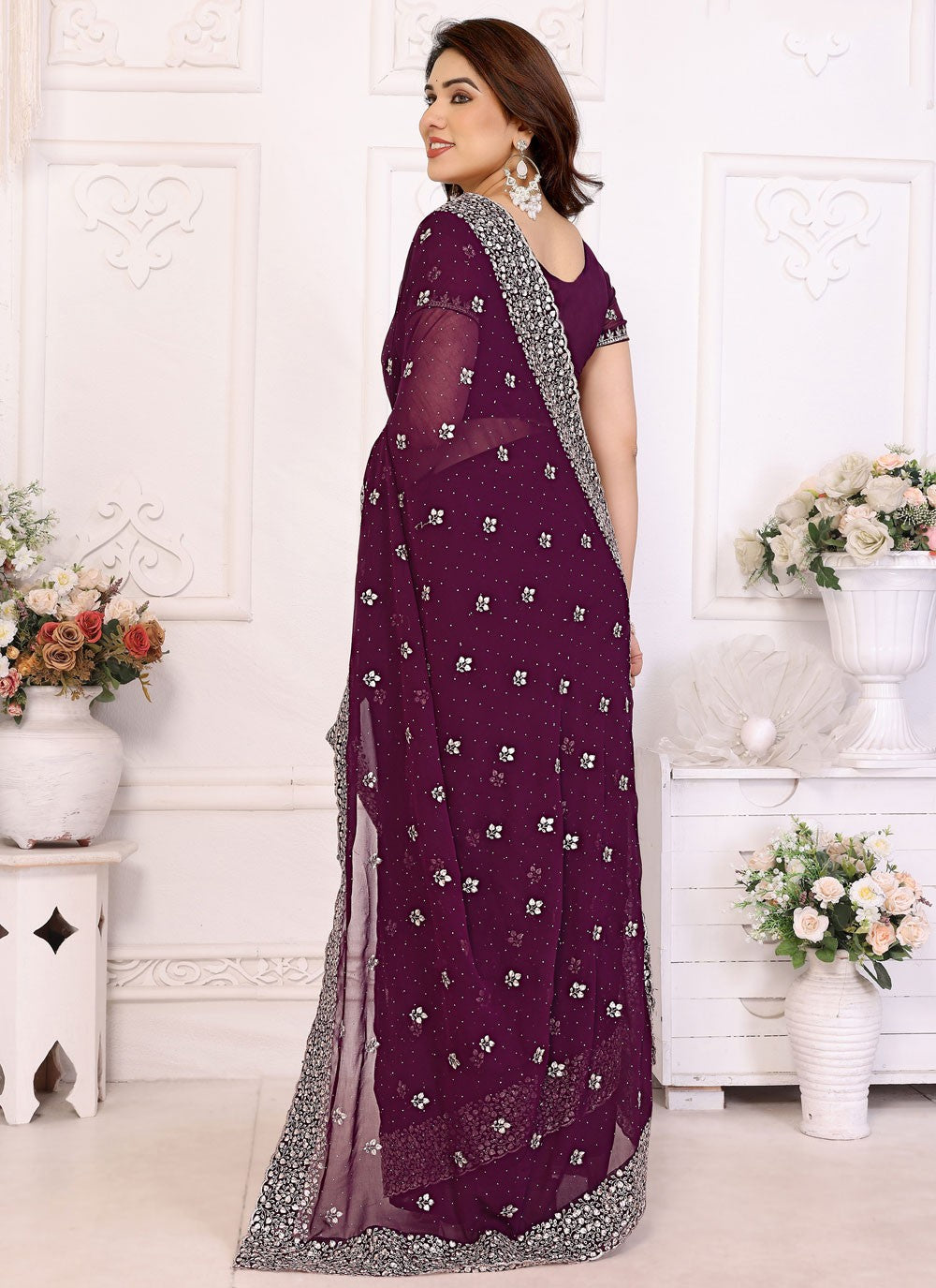 Embroidered Georgette Purple Trendy Saree S14993