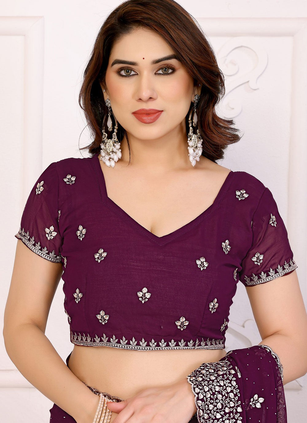 Embroidered Georgette Purple Trendy Saree S14993