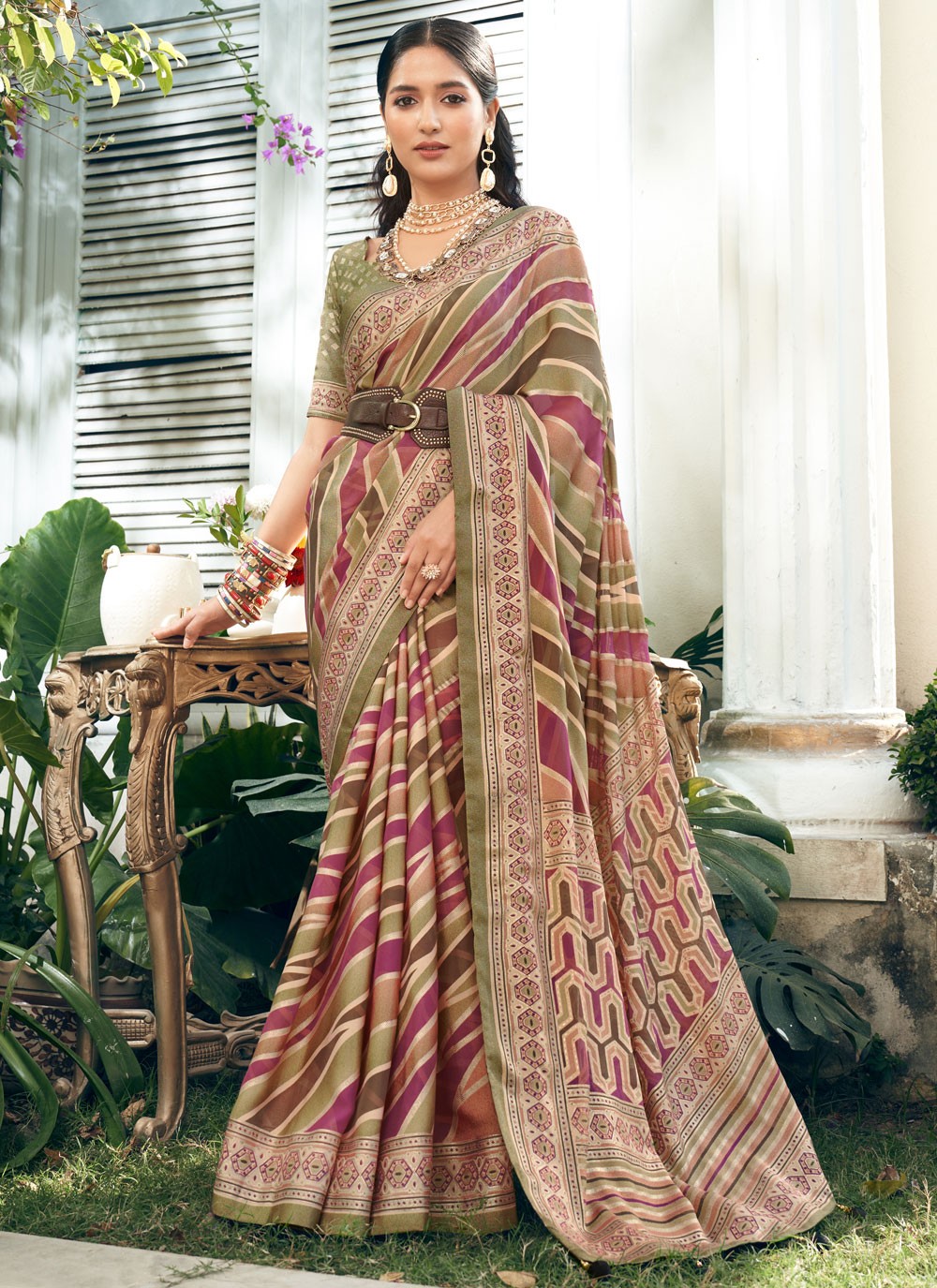 Designer Strips Multi Colour Georgette S12770