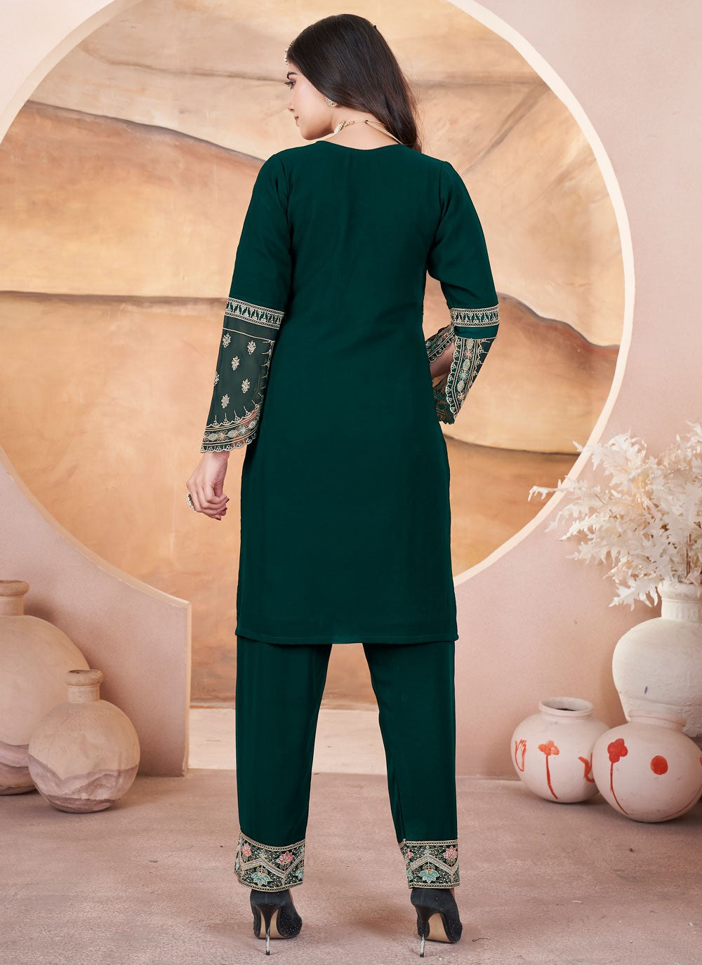 Salwar Suit Embroidered Green Georgette T5752