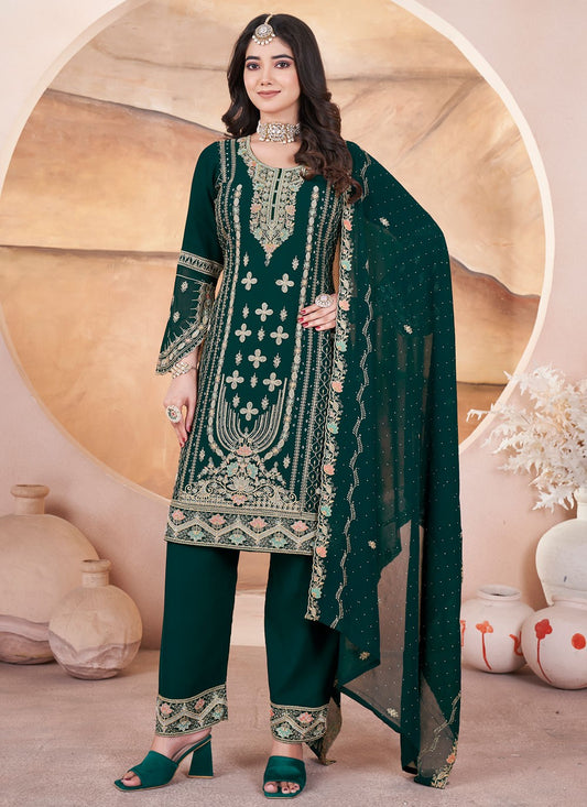 Salwar Suit Embroidered Green Georgette T5752
