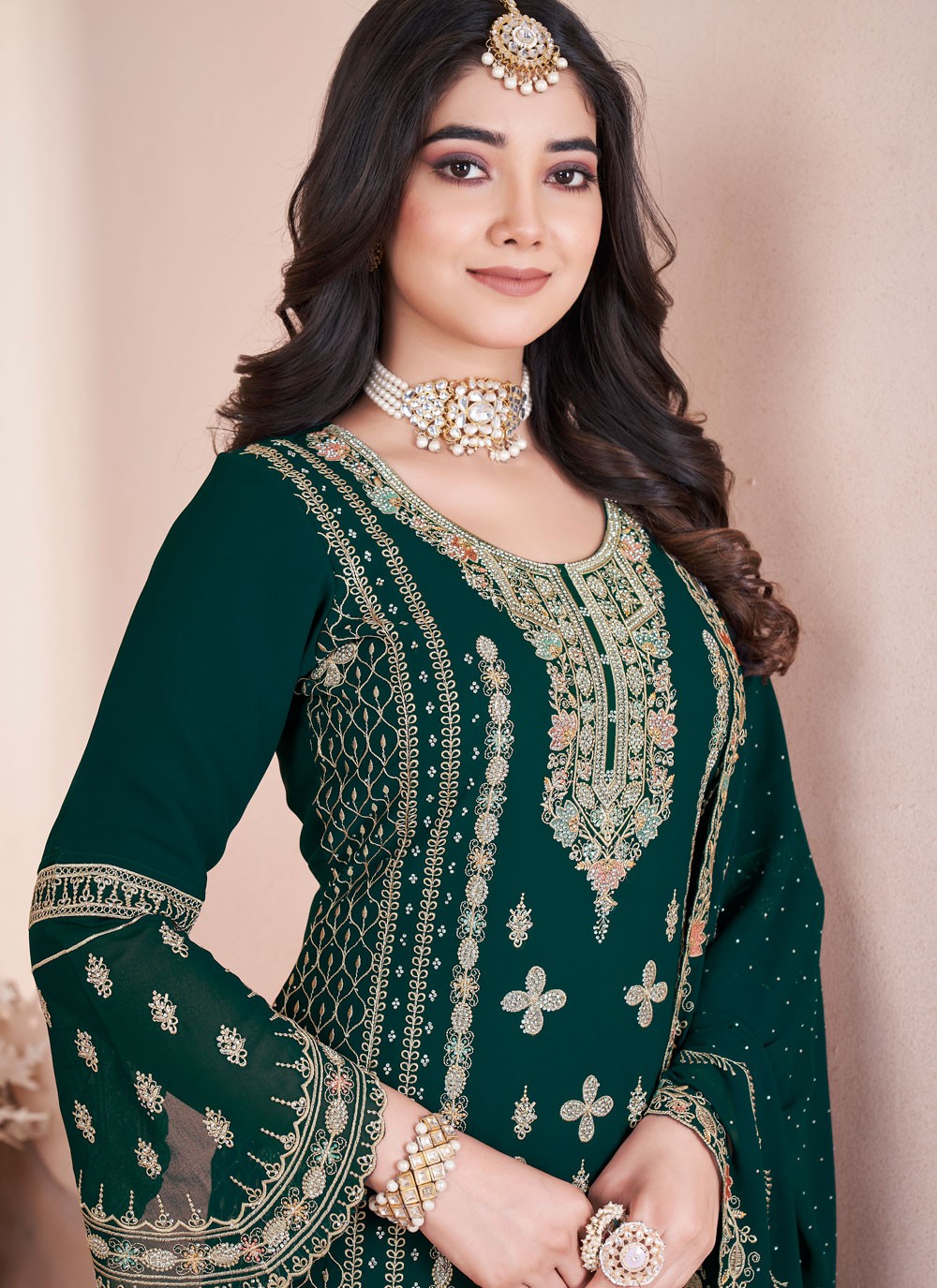 Salwar Suit Embroidered Green Georgette T5752