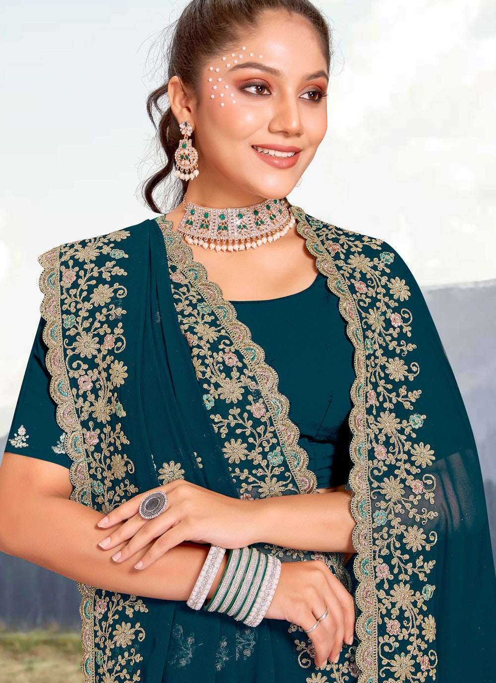 Classic Embroidered Georgette Saree - S3966