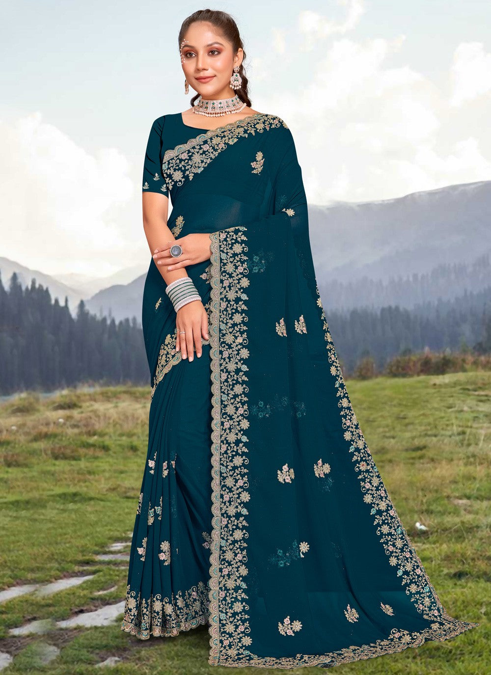 Classic Embroidered Georgette Saree - S3966