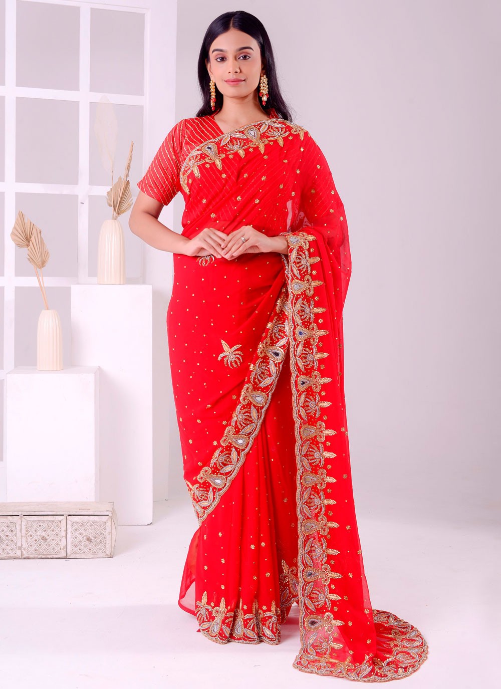 Classic Embroidered Georgette Saree - S7711