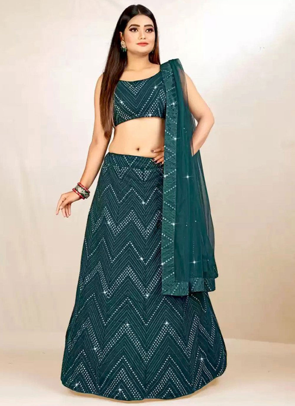 Embroidered Faux Georgette A - Line Lehenga - L2621