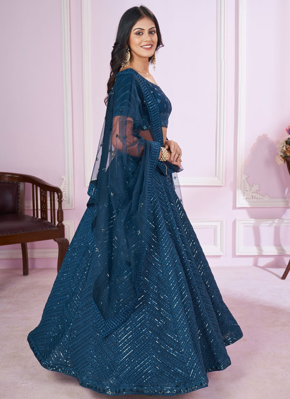 Embroidered Net A - Line Lehenga - L2142