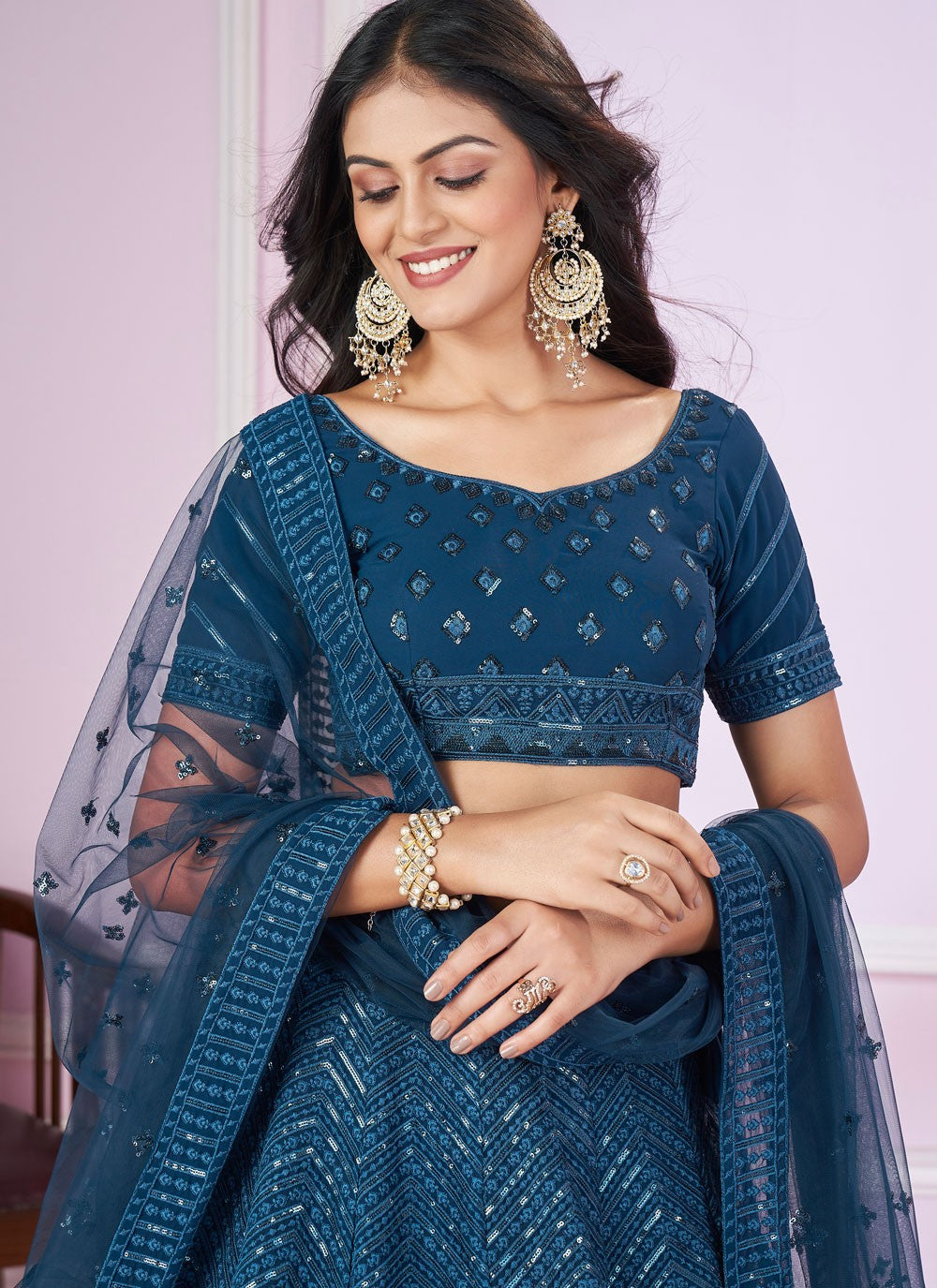 Embroidered Net A - Line Lehenga - L2142