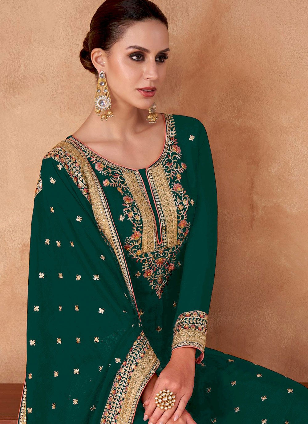 Salwar Suit Embroidered Green Georgette T5125