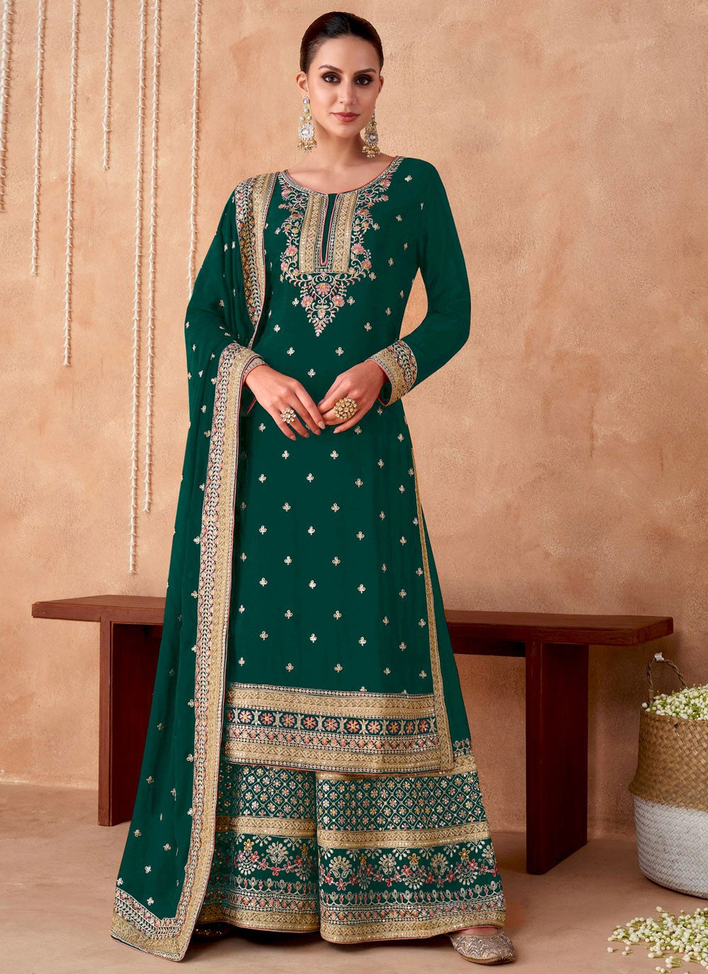 Embroidered Georgette Sharara - T4850
