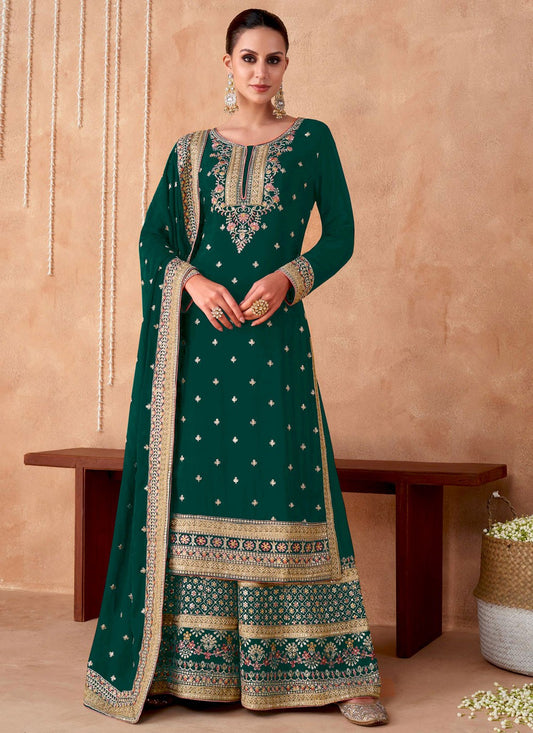 Salwar Suit Embroidered Green Georgette T5125