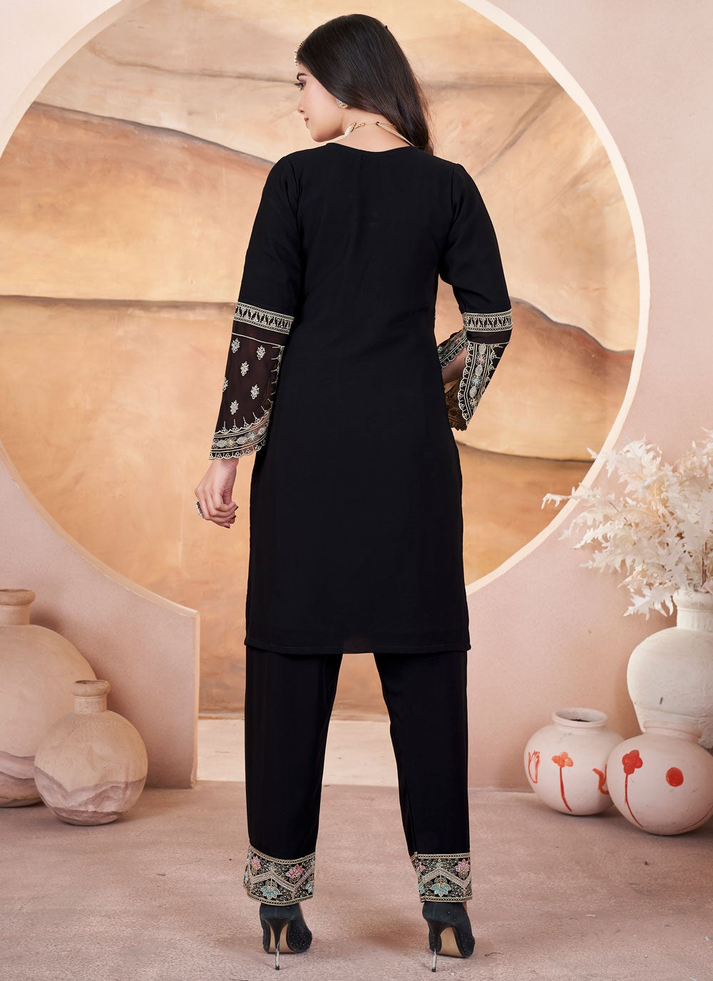 Salwar Suit Embroidered Black Georgette T5753