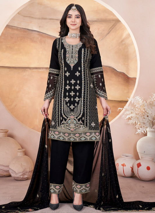 Salwar Suit Embroidered Black Georgette T5753